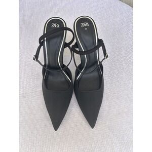Zara Black Pointed Toe Strappy Stiletto Pumps Mesh Heels Size 40 US 9.5